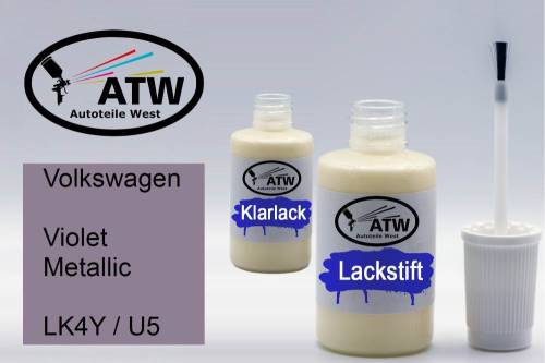 Volkswagen, Violet Metallic, LK4Y / U5: 20ml Lackstift + 20ml Klarlack - Set, von ATW Autoteile West.